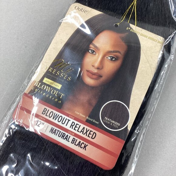 Blowout Relaxed 12” Natural Black 100% Unprocessed Human Hair Extensions - Picture 3 of 5